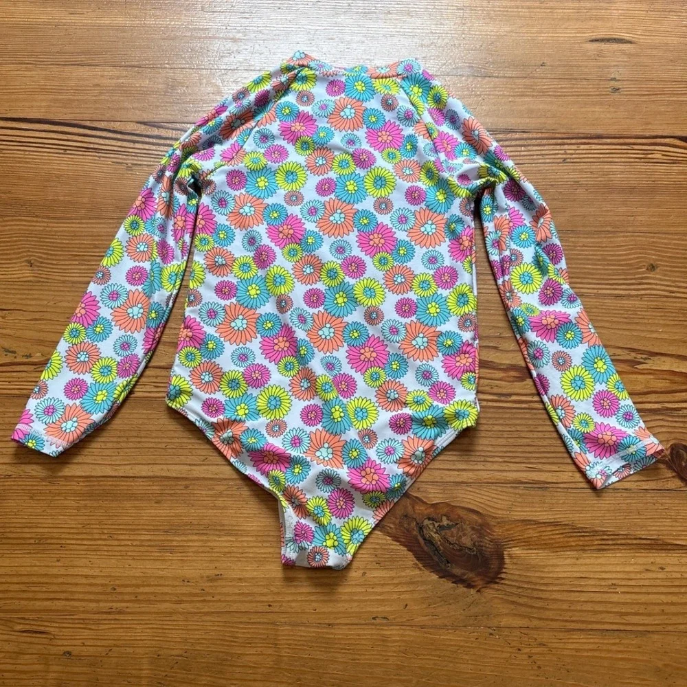 Betsey Johnson Rash Guard Kids Multicolor Excellent Floral Daisy Zip SIZE 12‎